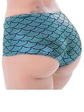 Holly Gibbons Womens Sexy Fish Scales Back Micro Briefs Shorts, Blue, One Size