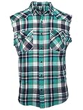 NUTEXROL Men's Casual Flannel Plaid Shirt Sleeveless Cotton Plus Size Vest (Large Green/White)