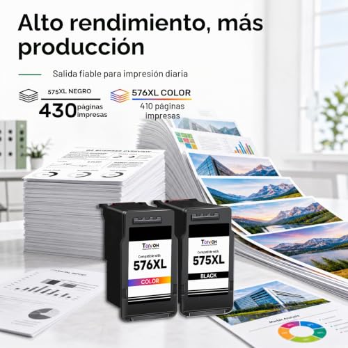 Torvon 575XL 576XL Ink Cartridges Compatible for Canon 575 and 576 PG-575XL CL-576XL for Canon Pixma TS3550i TS3551i TS3750i TS3751i TS3752i TR4750i TR4751i TR4755i TR4756i ( 575XL Black, 576XL Colour