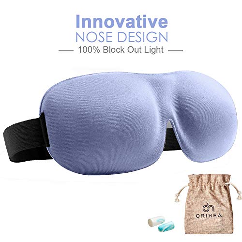 OriHea Eye Cover Sleeping Mask for Woman and Men, Patented Design 100% Blackout Sleep Mask Comfortable Eye Mask Blindfold (Light Purple)