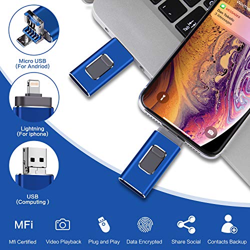 USB Flash Drive for iPhone 256gb Memory Stick LTY Photo Stick USB 3.0 Jump Drive Thumb Drives Externa Lightning Memory Stick for iPhone iPad Android and Computers (blue-256GB)