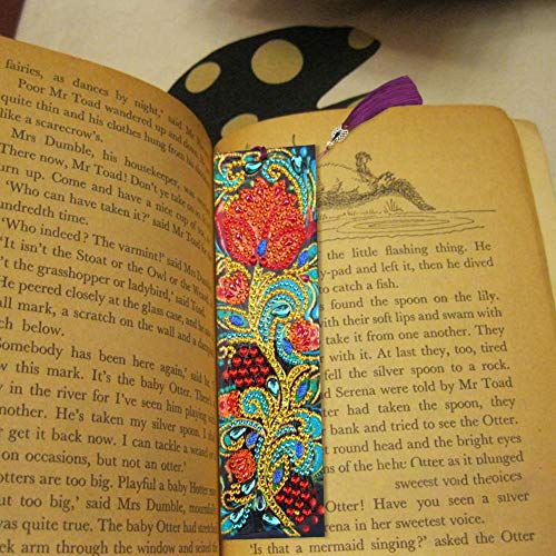 DIY Beaded Bookmarks with 5D Diamond Painting Christmas Gifts Flower Special Shaped Diamond Painting Leather Tassel Bookmark Crafts for Mosaic Making Art Craft for Kids Adults Beginner - Thumbnail 5