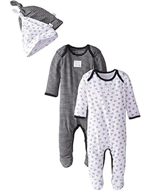 Set of 2 Bee Essentials Footed Coveralls + Knot Top Hats, 100% Organic Cotton
