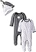 Burt's Bees Baby - Set of 2 Bee Essentials Footed Coveralls + Knot Top Hats, Blueberry (6-9 Months)