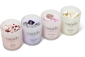 Aromatherapy Soy Candle Gift Set. Healing Crystals and Dried Flowers-90 Hours of Clean Burn. Lavender Vanilla, Rose, Jasmine 