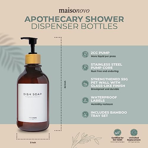 MaisoNovo Dish Soap Dispenser for Kitchen Bamboo Pump and Soap Tray