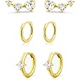 Gold/Silver Earrings for Women Trendy Jacket Studs Earrings Stack 14k Gold Plated Small Hoop Huggie Earring Sets for Multiple Piercing Everyday Ear Cartilage Earring - Gold Jewelry Gifts For Women