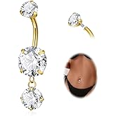 SOMEITIA 14G G23 Pure Titanium Dangle Belly Button Rings for Women Dangling CZ Belly Rings Curved Barbell Internally Threaded Navel Rings Hypoallergenic Dangle Belly Button Piercing Jewelry 6-16MM