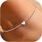 ChicSilver Personalized 925 Sterling Silver Tiny Heart/Moon/Star/Sun/Dot/Triangle Anklets Simple Dainty Foot Jewelry for Women, Silver/Gold Plated/Rose Gold Plated