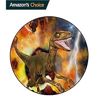 RUGSMAT Dinosaur Round Kids Rugs,Dramatic Catastrophe Destruction Background with Allosaurus Fragilis Illustration Non Skid Nursery Kids Area Rug for Bedroom Machine Washable,Round-51 Inch