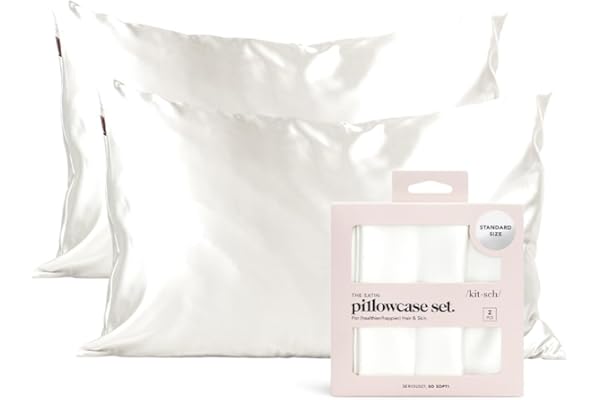 Kitsch Satin Pillowcase with Zipper for Hair and Skin Queen Size, Softer Than Silk Pillow Cases, 2 Pack Cooling Pillow Covers, Machine Washable, Satin Pillow Cases Standard Size Set of 2 19