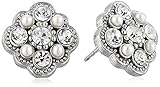 Downton Abbey Silver-Tone Crystal and Faux-Pearl Stud Earrings