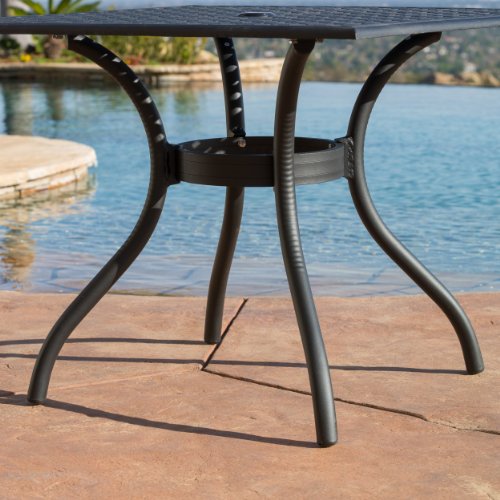 Best Selling Home Decor 5-Piece Gaffey Cast Aluminum Outdoor Dining Set, Black Sand - Thumbnail 3