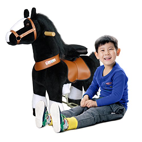 PonyCycle Official Ride On Black Horse with White Hoof No Battery No Electricity Mechanical Horse White & Black Small for Age 3-5 - Thumbnail 2