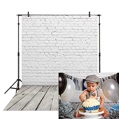 Allenjoy-5x7ft-Fabric-White-Brick-Wall-with-Gray-Wood-Floor-Photography-Backdrop-Newborn-Baby-Photoshoot-Child-Kids-1st-Birthday-Cake-Smash-Photo-Background-Photographer-Props