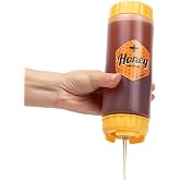 Brenium No‑Drip Honey Dispenser Bottle FIFO, with Silicone Valve, for Syrup | for Mess-Free Pouring, for Agave, Salad Dressing, Breakfast Use, for a drizzle or firmly for a generous pour