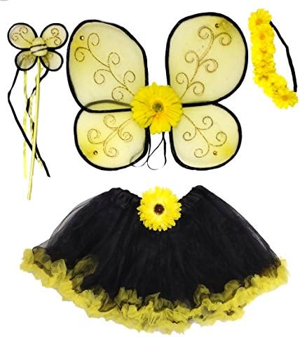 Enchantly Fairy Costume - Fairy Wings for Girls - Butterfly Costume for Girls - Bumble Bee Wings, Wand, Headband and Hair Clip