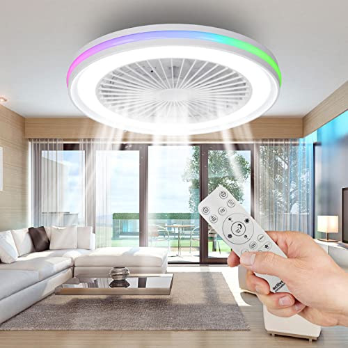 activeallbrite Ceiling fan with lighting, LED 40W, RGB 3000K-6500K, wind speed adjustable by remote control, suitable for room from 10 to 13 m2 (kitchen, living room, bedroom), Ø47 cm