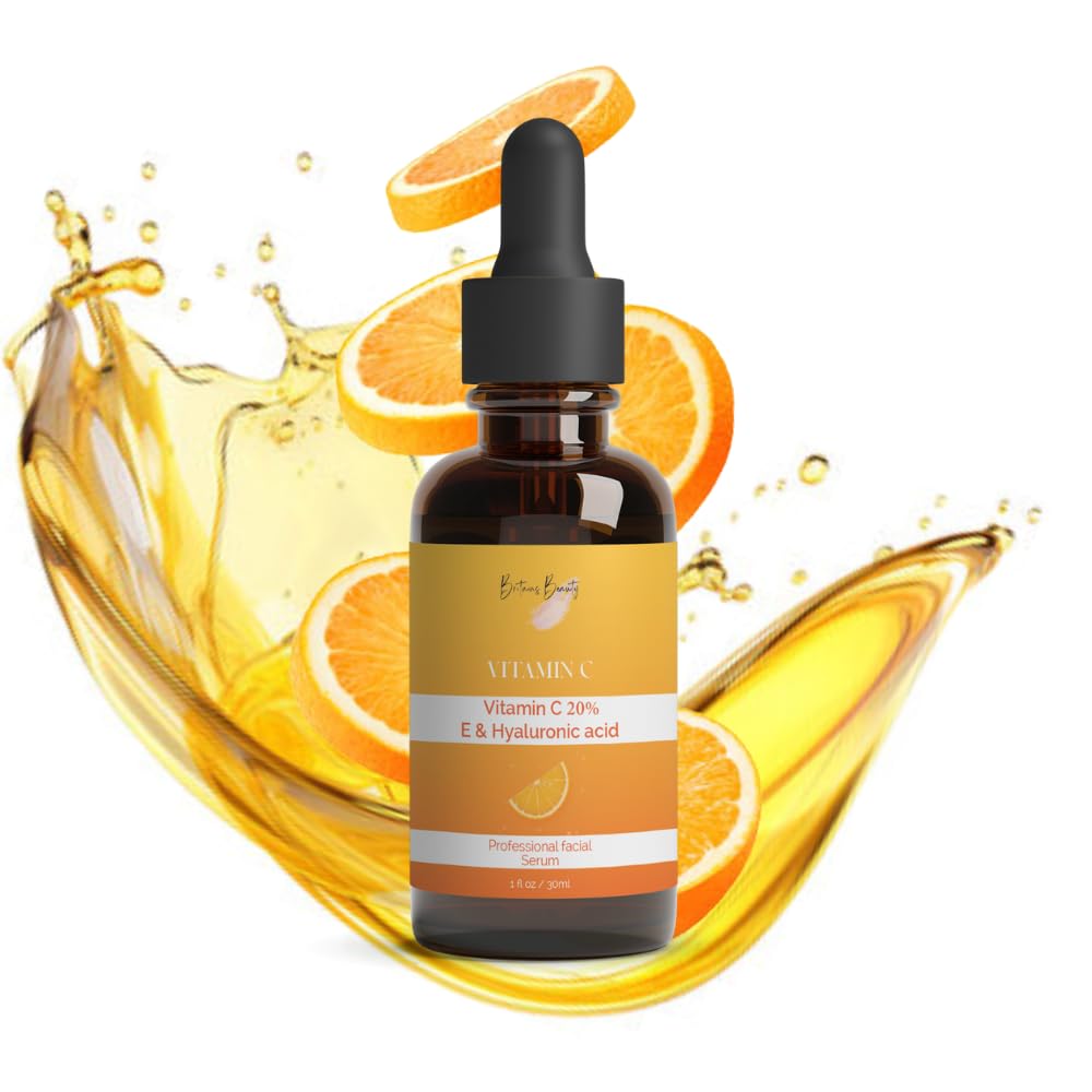 Britain's Beauty Vitamin C Serum 20% with Vitamin E & Hyaluronic Acid - Anti-Aging, Brightening & Hydrating Facial Serum, For All Skin Types1 fl. oz (30ml)