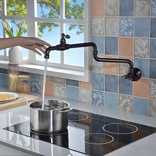 SonTiy Pot Filler Faucet Wall Mount Kitchen Faucet, Folding Double Joints Venetian Bronze Pot Fillers, Coffee Antique Brass Farmhouse Wall Sink Faucet Kit 26"