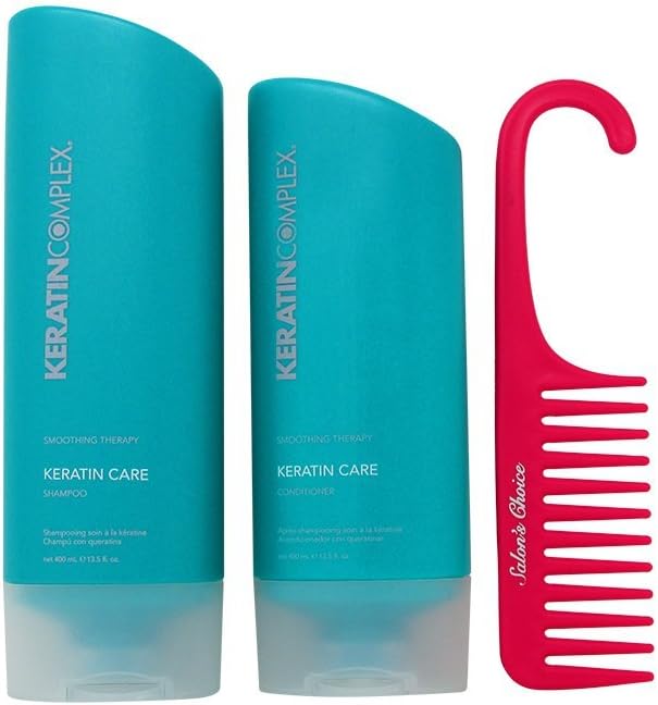 Bundle-3 Items : KERATIN Complex Care Shampoo & Conditioner, 13.5 Oz each DUO & Salon's Choice Pink Shower Comb