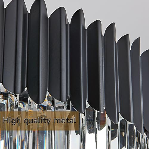 KUNYEEE Modern Luxury Crystal Pendant Light, Black Crystal Chandelier, 15xE14 Drop Chandelier Light Recessed Ceiling Light for Dining Room, Φ80cm