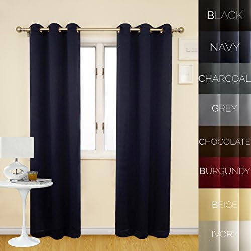 Prestige Home Fashion Thermal Insulated Blackout Curtain - Antique Bronze Grommet Top - Navy - 38"W x 84"L, 1 Panel