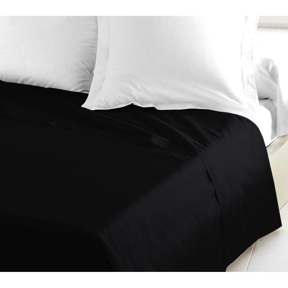 Home Passion Flat Sheet 180 x 290 cm, 57 Thread Count, Cotton, Black, 180 x 290 x 0.1 cm