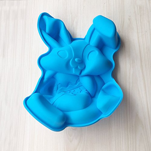 MoldFun Bunny Holding Egg Cake Pan, BPA Free and Non-Stick Rabbit Silicone Bakeware Mold for Baking Easter Day Party Cake Dessert (Random Color) - Thumbnail 4