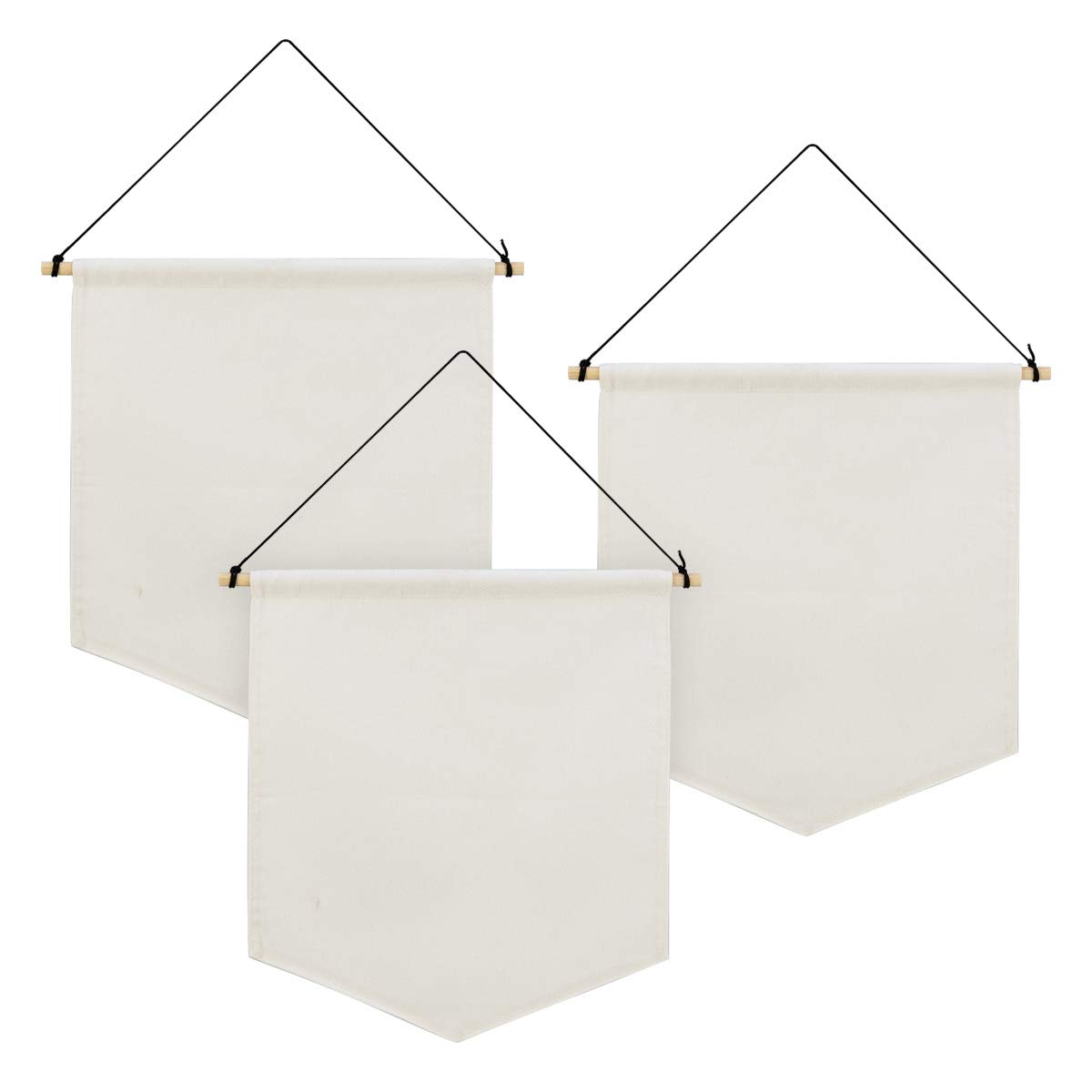Farram 3 Pieces Blank Pin Wall Banner White Canvas Pennant with Wood Stick for Display Badge,Buttons,Lapel Collections