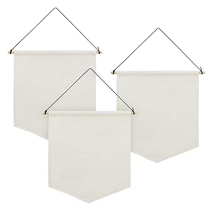 Farram 3 Pieces Blank Pin Wall Banner White Canvas Pennant with Wood Stick for Display Badge,Buttons,Lapel Collections