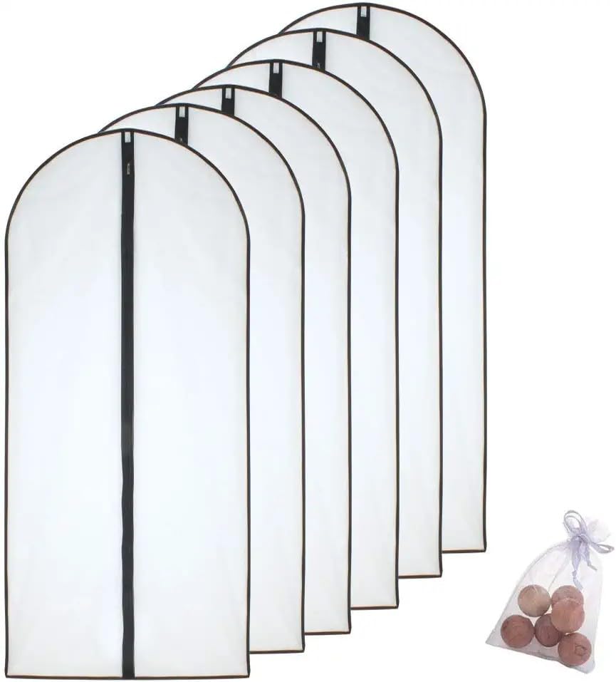 HomeClean Moth Proof Garment Bags 60 x 140cm(24'' x 54'') Black Side Breathable Clear Garment Full Zipper Bags with Cedar Balls for The Longer Winter Coats Dress Clothes(Pack of 6)