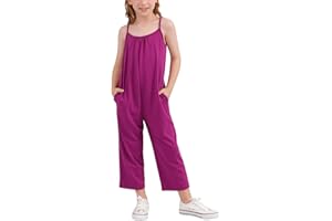 GORLYA Girls Sleeveless Casual Jumpsuit Rompers Straight Wide Leg Pants Outfits for 4-14T