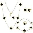 OSIRIDEH2 Clover Jewelry Set 18K Gold Plated Stainless Steel Necklace with Flower Design Four leaf clover for Women, Elegant Four Leaf Clover Necklace Floral Style Jewelry