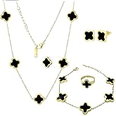 OSIRIDEH2 Clover Jewelry Set 18K Gold Plated Stainless Steel Necklace with Flower Design Four leaf clover for Women, Elegant Four Leaf Clover Necklace Floral Style Jewelry