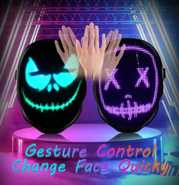 LED Mask Bluetooth with Programmable Control Glowing, RGB Foll Color ...