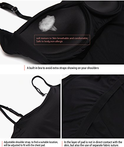 HBY Womens Camisole Built In Shelf Padded Bra Cami Bra Adjustable Straps Tank Top Solid Color Black Large - Thumbnail 2