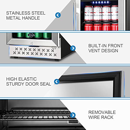 Tylza 15 Inch Beverage Refrigerator, 130 Cans Quiet Beverage Fridge, 15