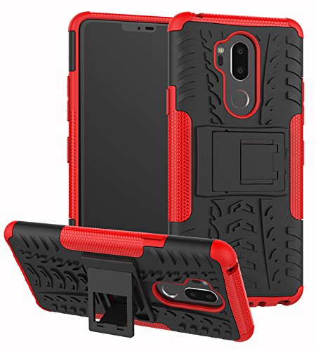 LG G7 Case, Yiakeng Dual Layer Shockproof Wallet Slim Protective with Kickstand Hard Phone Case Cover for LG G7 ThinQ 6.1" (Red2)