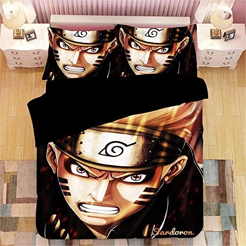 Paixide 3D Ailancos Anime Naruto Printed Cartoon Duvet Cover Sets-3 Pieces Bedding Set Soft Microfiber with Zipper Closure, Best Gift for Anime Fans,Full