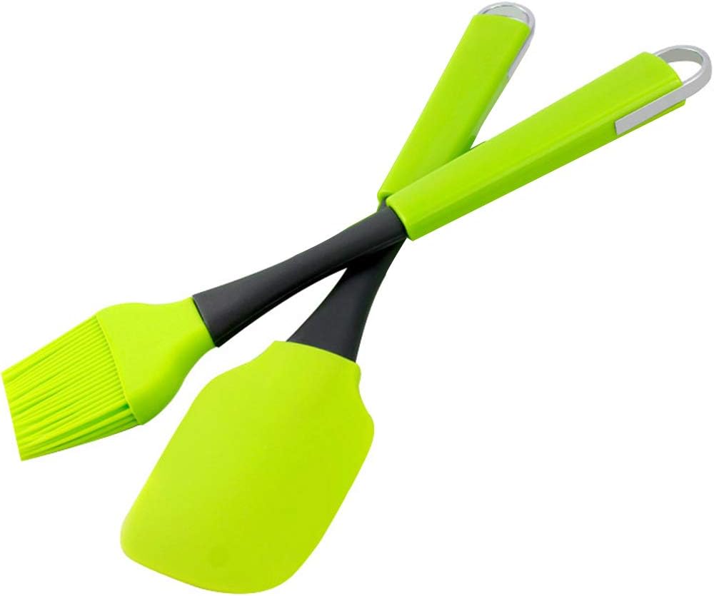 2Pc Silicone Spatulas Set, Kitchen Accessories, Non-Stick, Heat Resistant Kitchen Utensils for Cookware Baking Basting, Pastry BBQ Oil Brush And Spatula Tool Gadget Kit,Green,2pcs