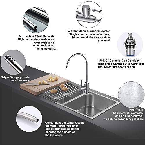 ESOW Kitchen Drinking Water Faucet, 100% Lead-Free Kitchen Water Filter Faucet Fits most Reverse Osmosis Units or Water Filtration System in Non-Air Gap, Stainless Steel 304 Body Brushed Nickel Finish