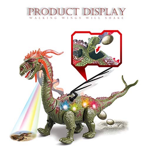 Amaping Electronic Dinosaur Robot Toy, Cute T-Rex Walking Glowing and Music Lay Eggs Dragon Light Up Sounds Toys Educational Baby Interactive Toys Xmas Gift (Green)