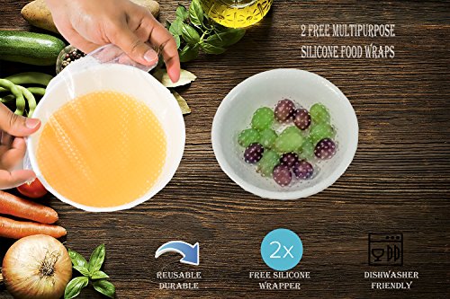Reusable Silicone Food Storage Bag by DCS | 2x50OZ(1.5L) and 2x34OZ(1L) Bags + 2 FREE Food Wraps | FDA & SGS Approved | Microwave & Dishwasher Safe | Airtight & Leak proof