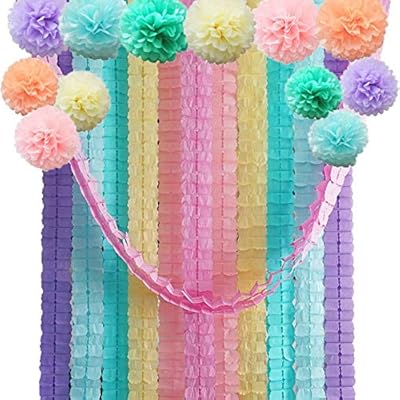 Four Leaf Tissue Paper Garland With Tissue Pom Poms Flowers