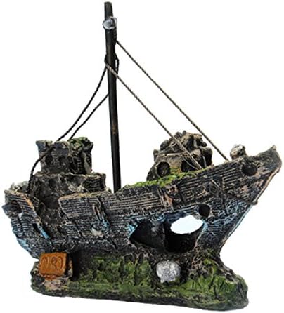 Aquarium Landscaping Aquarium Fish Tank Ornaments , Resin Fishing Shipwreck Boat for Fish Tank Turtle Tank