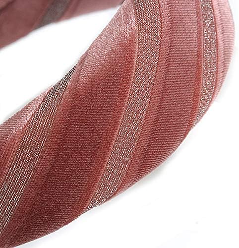 Retro Thicken Padded Velvet Glitter Stripes Wide Chunky Hair Band/Headband/Alice Band in Pink Blush - Image 5