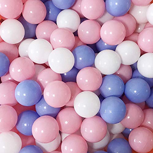 MoonxHome Pit Balls Crush Proof Plastic Children's Toy Balls Macaron Ocean Balls 2. 15 Inch Pack of 100 White&Blue&Pink
