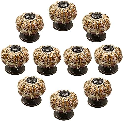 FirstDecor Country Style Pumpkin Shape Leopard Ceramic Decorative Drawer Pulls/Knobs/Handles/for Baby Kid's Children's Furniture Closet Cabinet Wardrobe with Screws (Set of 10)