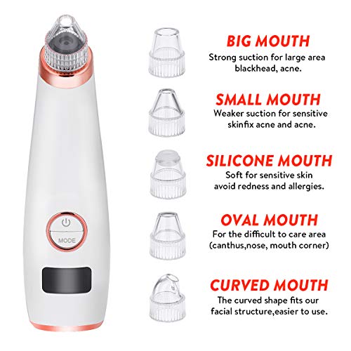 Aspirateur Point Noirs, liaboe Nettoyant de Pores Rechargeable Appareil de Beauté du Visage Avec écran LED, 5 Sondes et 3 Modes, 4 Sondes kit Éliminer les Acnés Comédons